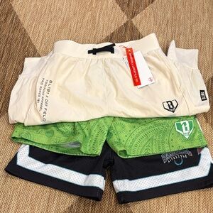 Two pairs of Baseball 101 shorts and one pair of Baseball 101 joggers.
